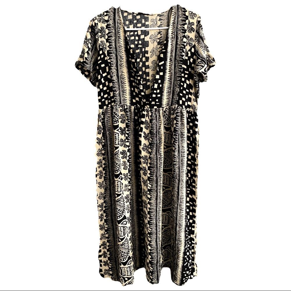 Vintage Geometric Print Midi Dress M